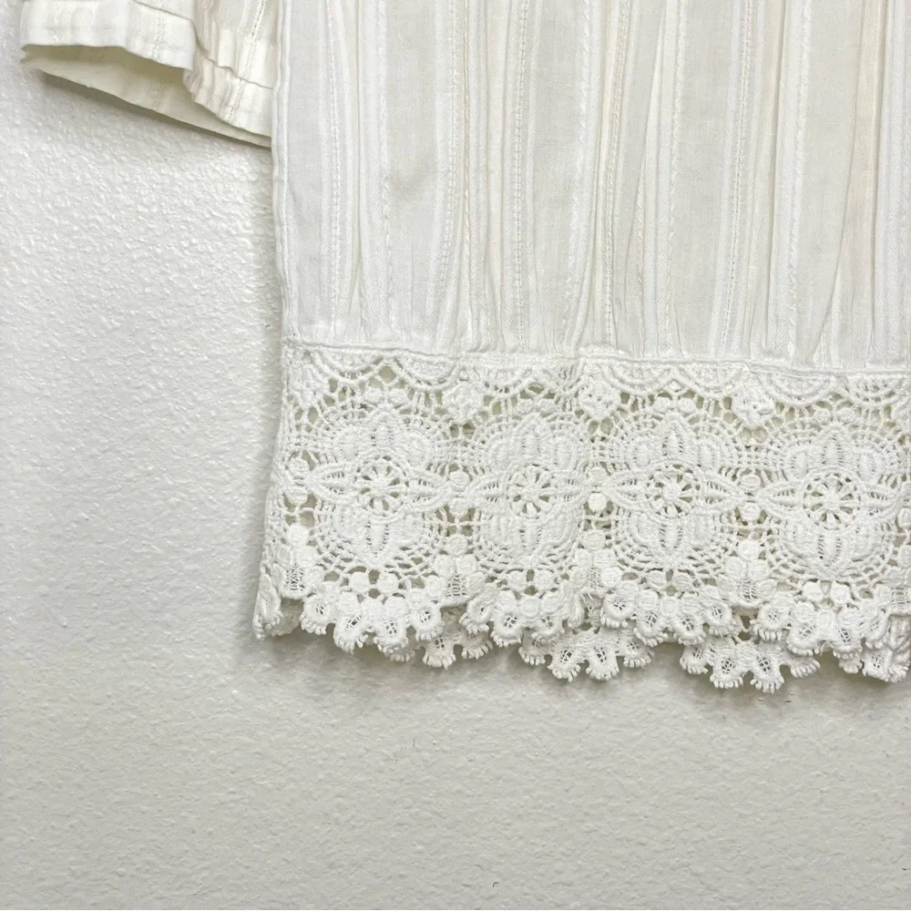 Maje Crochet Lace Yoke Button Back Cotton Top Ivory Small